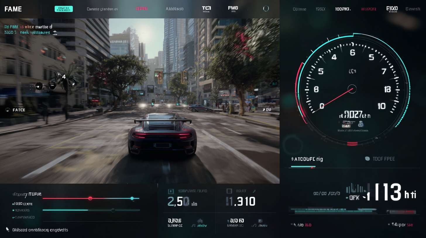 "Generate a split-screen video: Left side shows a car racing through a city, triggering building lights that display tech keywords (算子编译优化, 推理调度优化). Right side shows a speedometer dialing up to 1000+ TFLOPs. Overlay text: '100+ FAE engineers, 500+ model optimizations'." --ar 16:9 --v 7 --stylize 100 --fast --no 水印