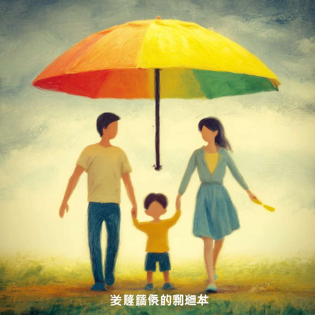 https://img-xpc-mj0.xpccdn.com/prod/upload/772a8e2d-afdd-4833-a972-307c165fb079/7fdf88f4fa081c3c05a4a27bdd3276da.jpg~tplv-5yakomv5zn-auto-v1%3A1024%3A0%3Aq75.jpg 小孩儿不用撑伞，手部自然下垂，然后父母什么都不要变，就是需要把那个伞撑高，然后把他们三个人都罩在下面，就是呈现一种被保护的状态。色彩，色调什么都不要变。 --ar 1:1 --v 7 --stylize 100 --fast --iw 1 --no 水印