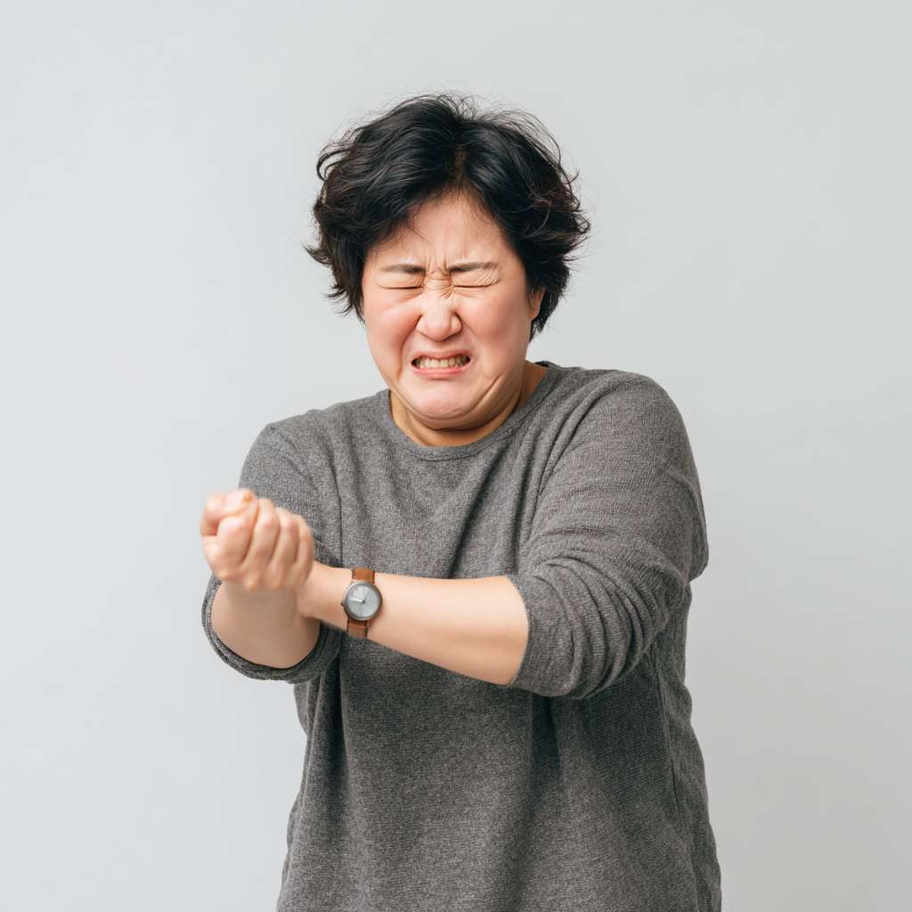 A motion picture of an Asian person slapping their cubital fossa --ar 1:1 --v 7 --stylize 100 --fast