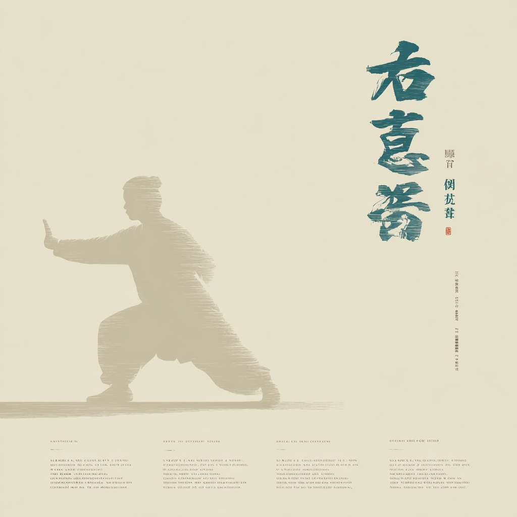 "Horizontal image, pure beige background, left side: white silhouette of a person doing Ba Duan Jin posture 'Holding the Sky', right side: vertical Chinese text '正念国学 · 养心之道' in dark cyan, small subtext below, minimalist Chinese style, 1200x600 pixels" --ar 1:1 --v 7 --stylize 100 --fast --no 水印