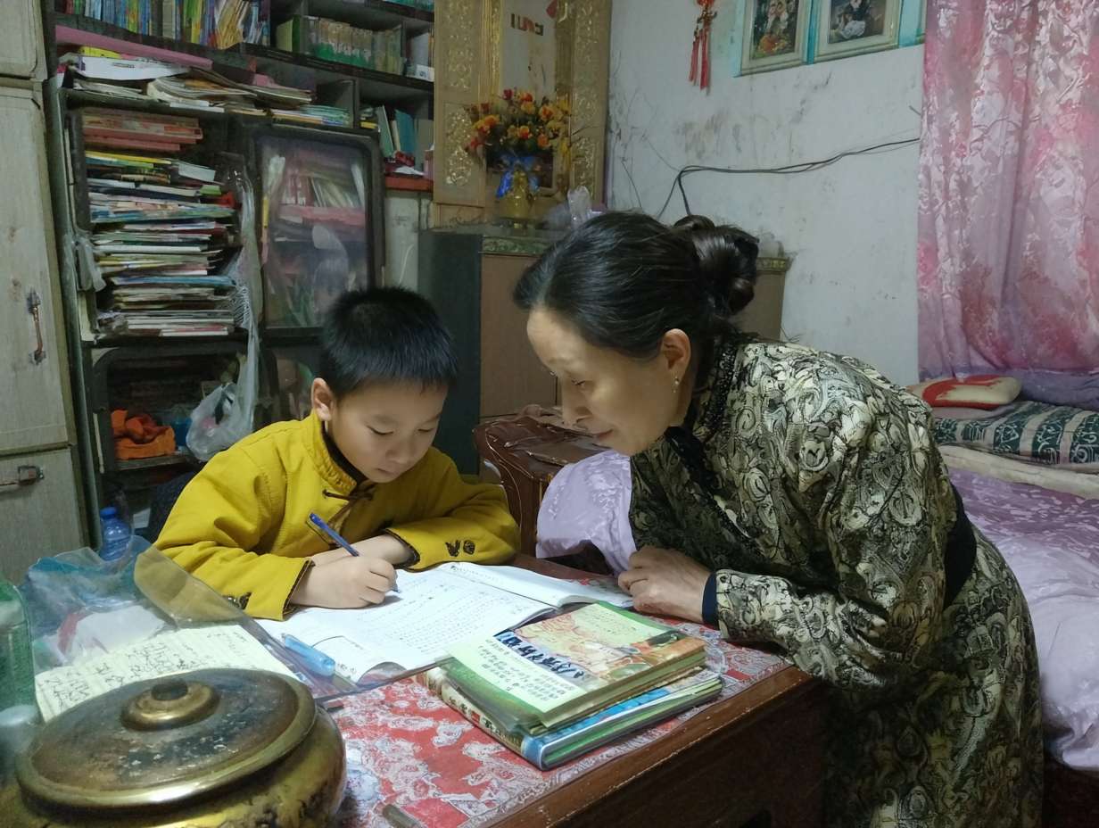 家教老师 女 温柔知性 端庄贤淑  在室内 学生家 一个学生 指导学习 正面镜头 画面干净 --ar 4:3 --v 7 --stylize 100 --fast --no 水印