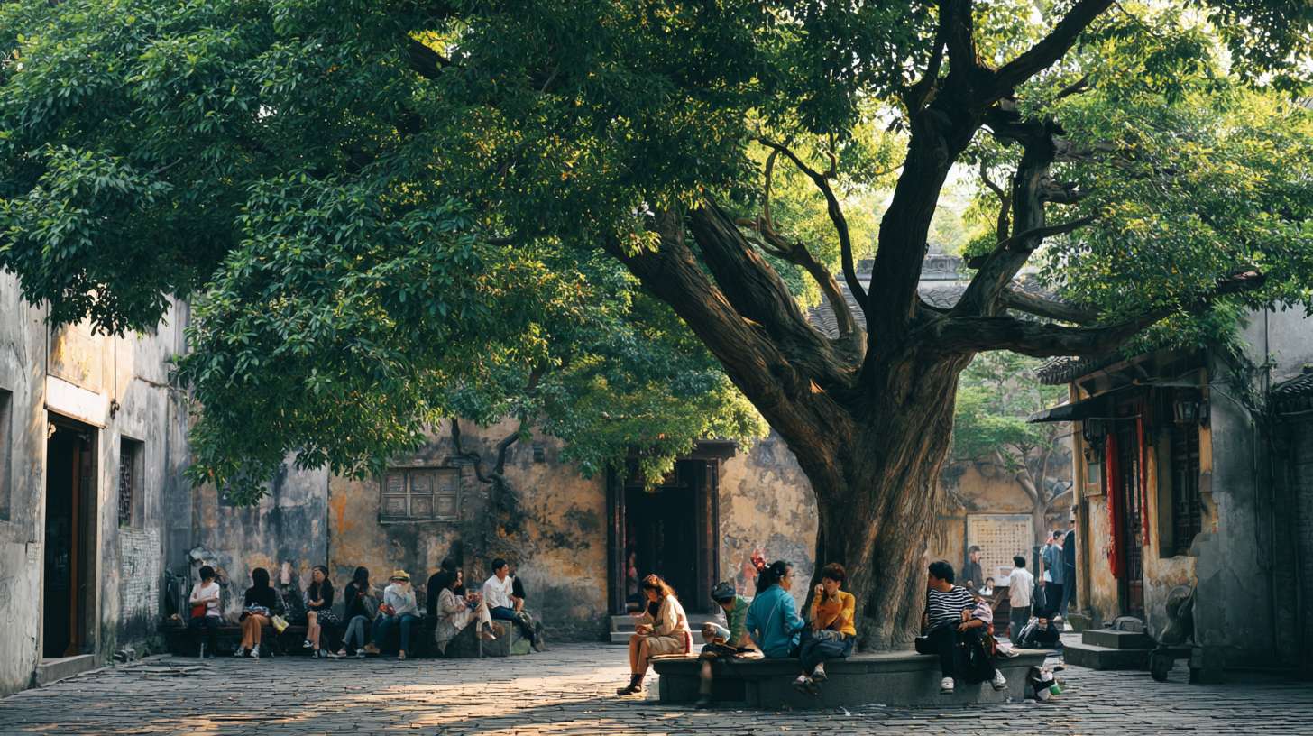 市民在树下休憩。 --ar 16:9 --v 7 --stylize 100 --fast --no 水印