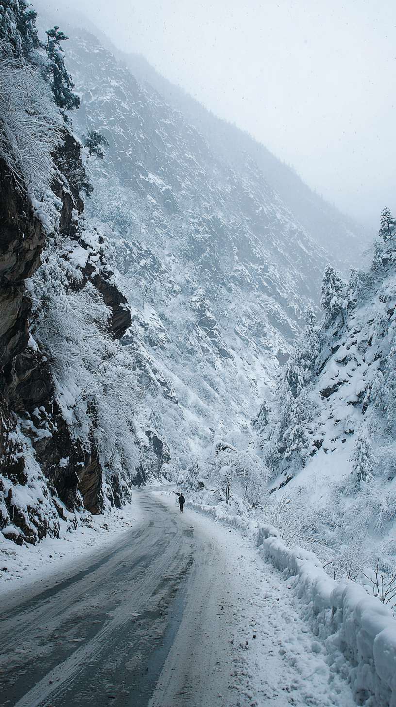 大雪封路的景象 --ar 9:16 --v 7 --stylize 100 --fast --no 水印