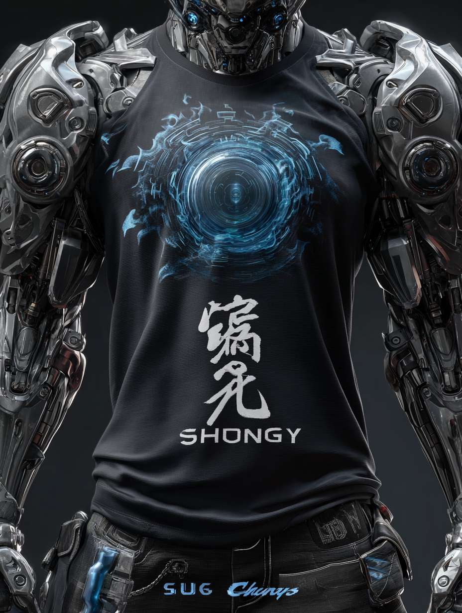 上身设计：内搭黑色紧身速干衣，衣料上印有暗纹火焰图案（仅在强光下可见）。外覆银色分段式机械战甲，肩部装甲呈三角形，边缘有锯齿状设计。胸口是圆形能量核心，外层包裹透明合金罩，内部蓝色火焰状能量随呼吸起伏，核心下方印有 “云祥” 二字（手写体，体现自我身份认同）。双臂为可变形机械臂，平时收缩为黑色皮质护臂形态（印有赛车涂鸦），战斗时展开为银色机械结构，手掌心有凹槽，可凝聚火焰能量。
下身设计：穿着黑色工装裤，裤腿侧边有拉链口袋（用于放置机械零件与应急工具），膝盖处装有黑色防撞护膝，护膝表面有蓝色电路纹路。腰部系着宽版黑色皮带，左侧挂着父亲遗留的摩托钥匙（金属材质，钥匙链是小型火焰吊坠），右侧挂着战术匕首（刀柄缠绕红色皮质绳，模拟混天绫质感）。脚部为黑色高帮机械战靴，靴底有防滑纹路，鞋跟处装有小型推进装置（战斗时可辅助跳跃），靴筒外侧印有蓝色火焰标识。绘制一个人物全身图 --ar 3:4 --v 7 --stylize 100 --fast --no 水印