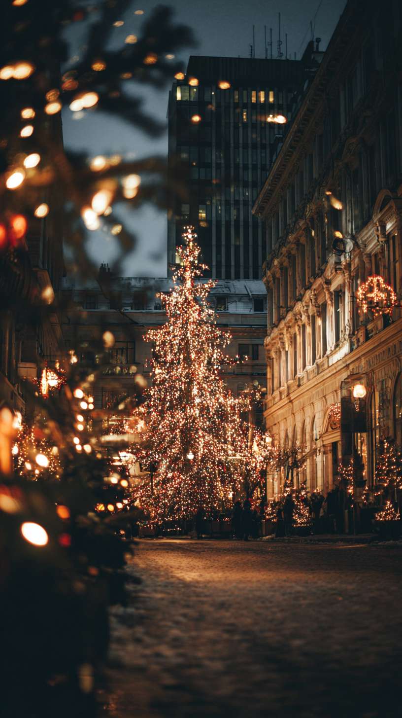 圣诞树的照耀下慢慢散发着温馨的光，他怎么说 --ar 9:16 --v 7 --stylize 100 --fast --no 水印