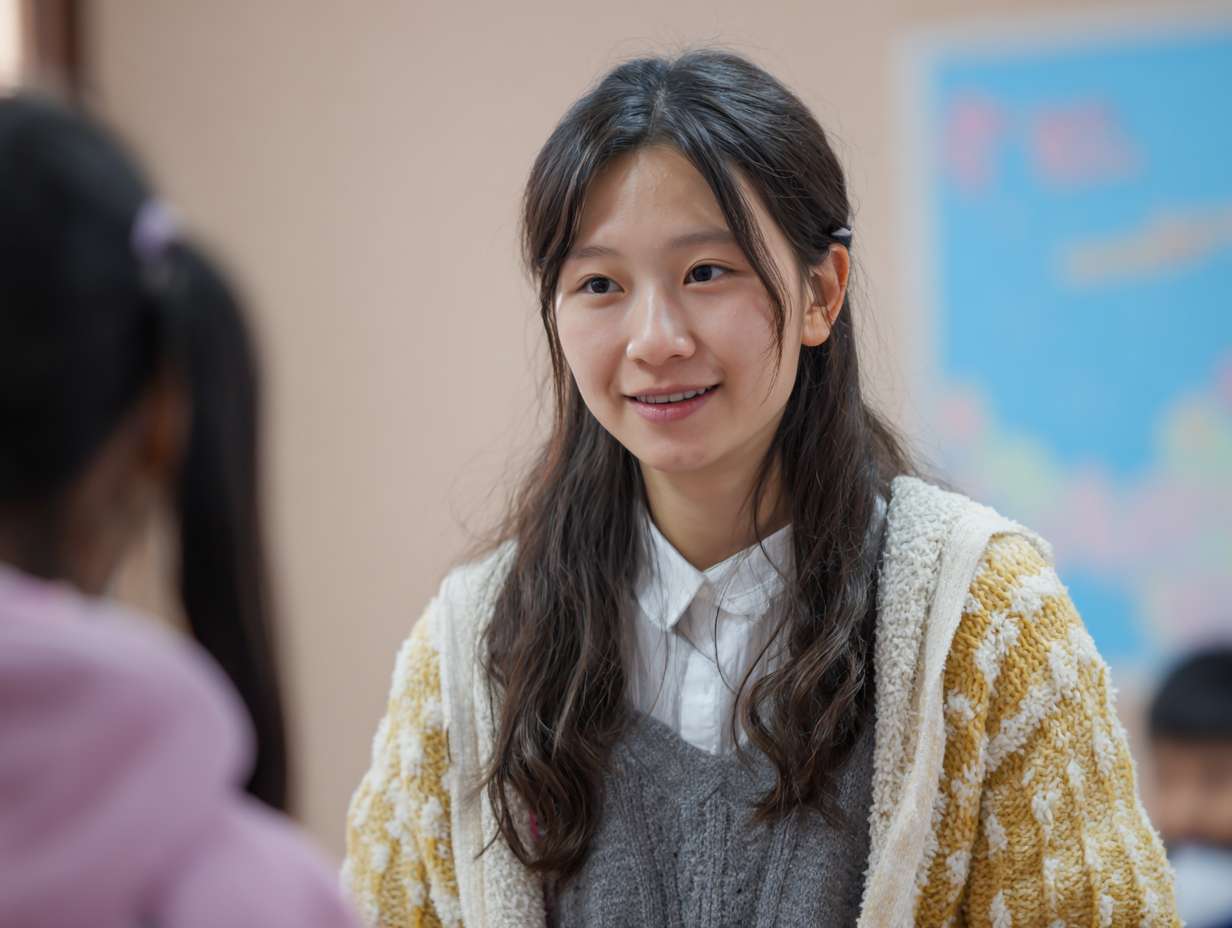 家教老师 女 温柔知性 端庄贤淑  在室内 学生家 一个学生 指导学习 正面镜头 画面干净 --ar 4:3 --v 7 --stylize 100 --fast --no 水印