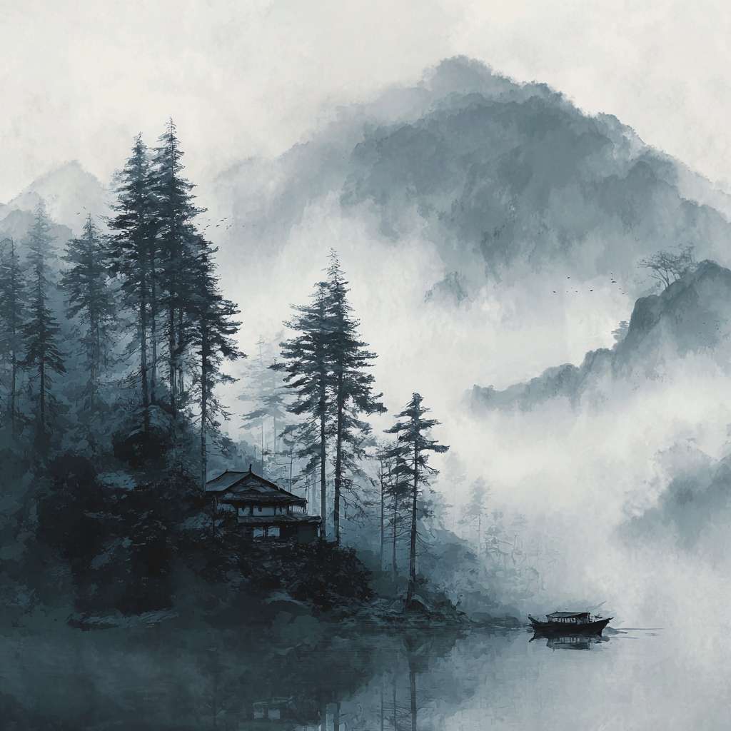 浪浪山的小妖怪 水墨云雾 --ar 1:1 --v 7 --stylize 100 --fast --no 水印