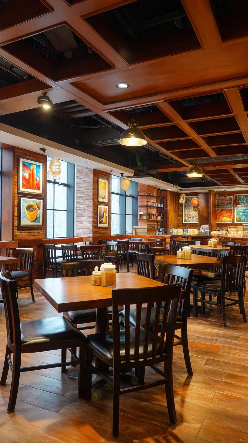 帮我做五张汉庭真实酒店餐厅早餐宣传实拍照片 --ar 9:16 --v 7 --stylize 100 --fast --no 水印