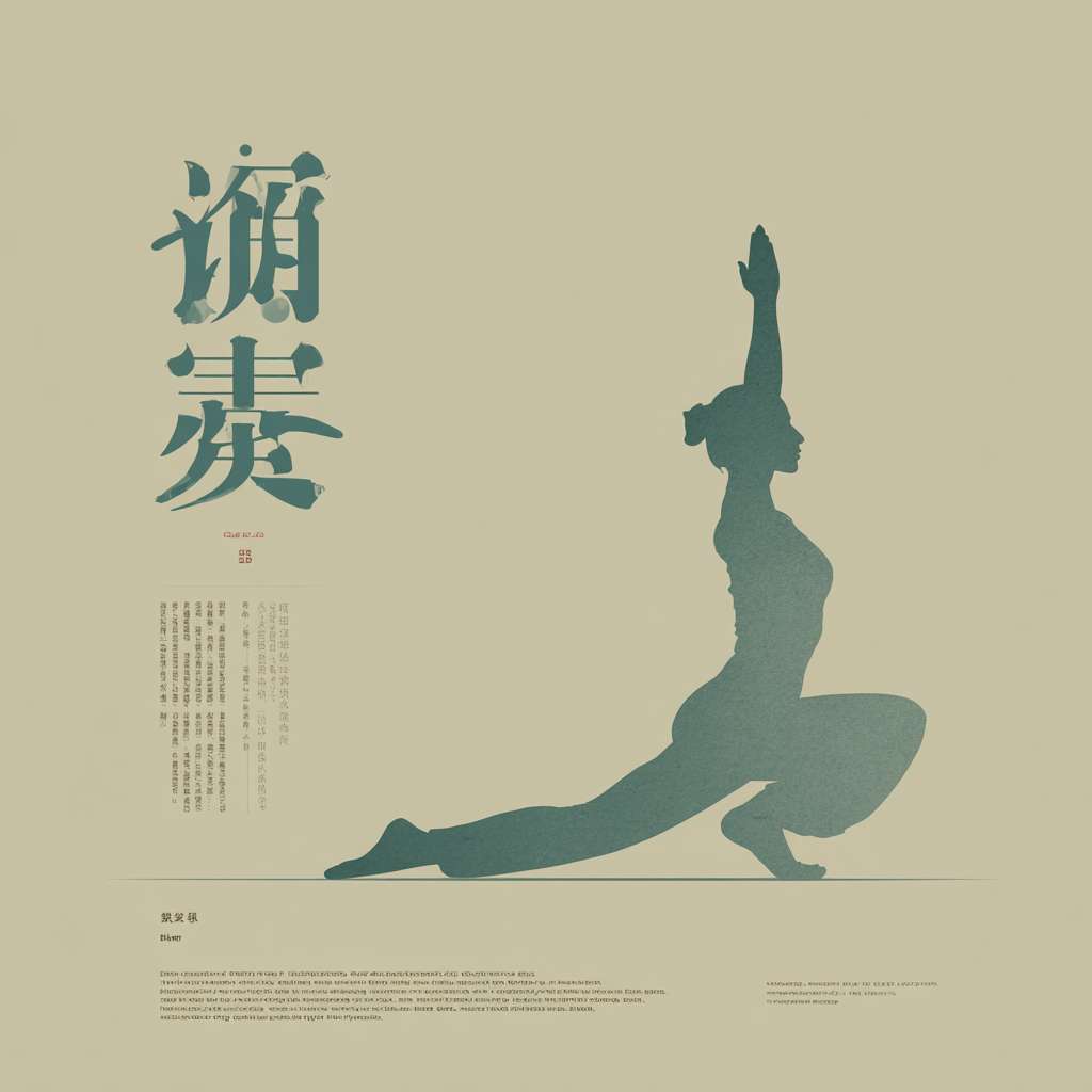 "Horizontal image, pure beige background, left side: white silhouette of a person doing Ba Duan Jin posture 'Holding the Sky', right side: vertical Chinese text '正念国学 · 养心之道' in dark cyan, small subtext below, minimalist Chinese style, 1200x600 pixels" --ar 1:1 --v 7 --stylize 100 --fast --no 水印