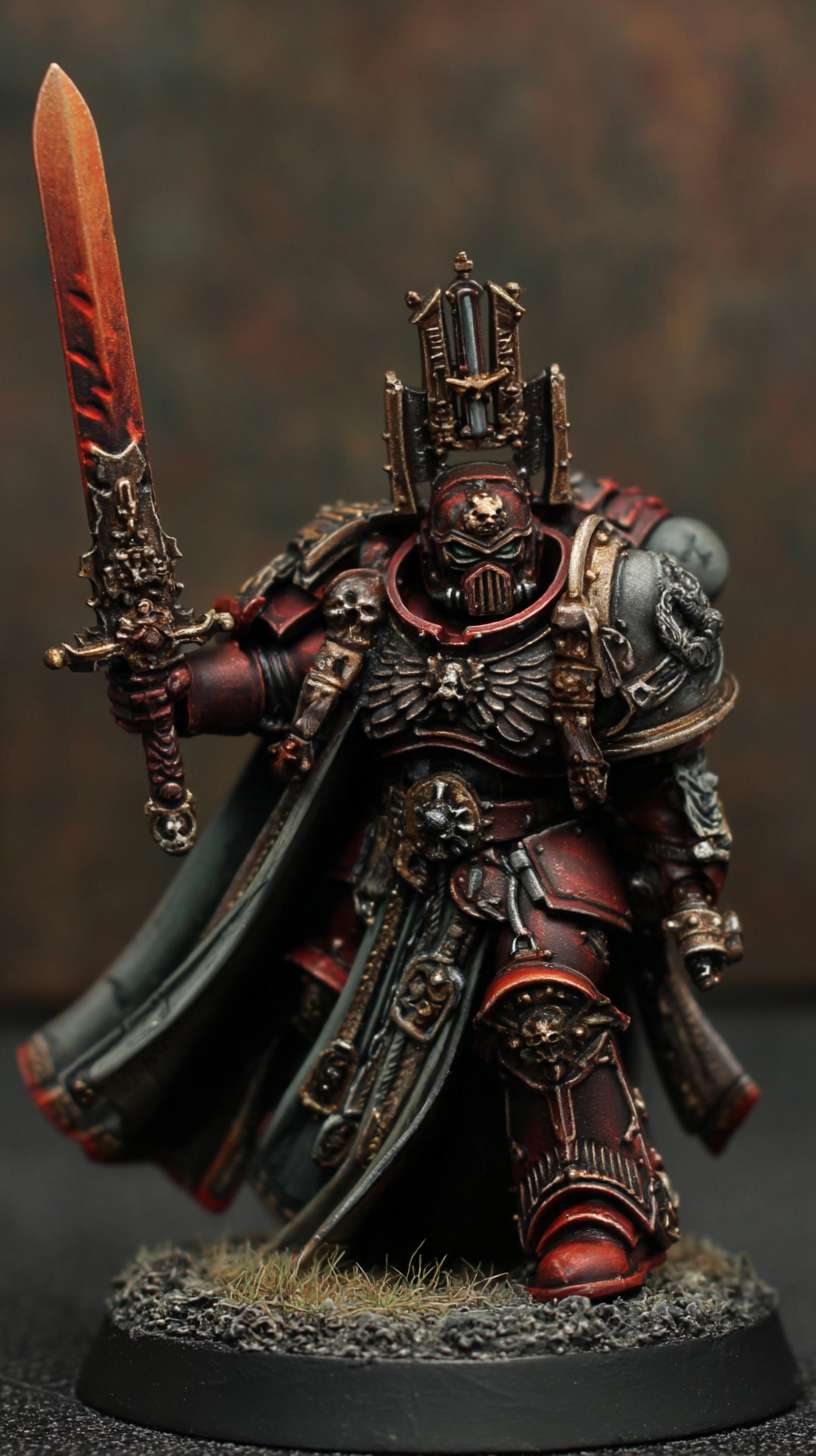 Rogue Trader，战锤40k，午夜领主星际战士，手持焰形大剑 --ar 9:16 --v 7 --stylize 100 --fast --no 水印