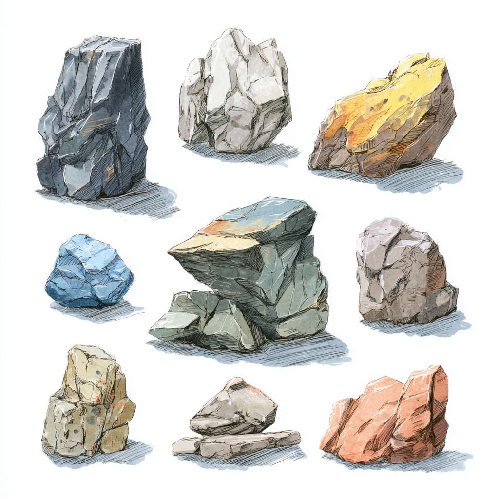 生成手绘风石头，要求自然生成的石头，很小，不是很高，有颜色，没有背景，是很普通的石头，手绘风，俯视视角 --ar 1:1 --v 7 --stylize 100 --fast --no 水印