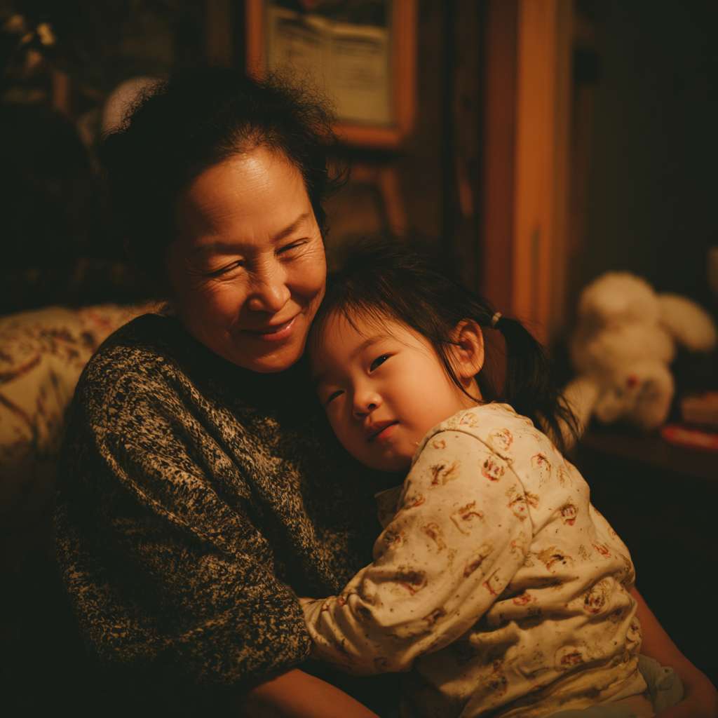 奶奶和多多抱在一起 --ar 1:1 --v 7 --stylize 100 --fast --no 水印