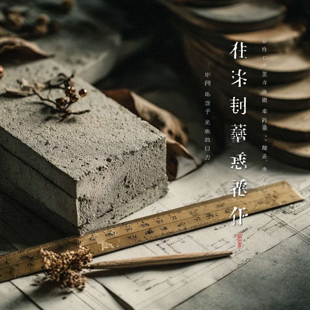 视觉焦点： 一张非常有质感的特写照片，可以是建筑水泥的细腻纹理、木质模板的印记、或是一把干净的黄铜尺规躺在建筑设计图上。图上可能有一片枯叶或几粒麦穗。
文案排版：

主标题： 处暑 丨 收夏色，动秋声

副标题： 热度沉淀，品质浮现

主体文案： 告别盛夏的喧嚣，沉淀匠心，于秋日静默中，雕琢每一寸空间。 [公司名称]，与您共筑美好未来。

公司Logo 采用烫金或压印效果，低调地放在角落。
配色： 高级灰、水泥色、暗金色、黑色。
风格： 突出建筑的肌理、材料的质感和行业的精密特性，显得非常专业、可靠、有内涵。

（效果描述：海报看起来像一本高端杂志的封面，充满了触感和细节，让人立刻感受到公司对质量和细节的追求。） --ar 1:1 --v 7 --stylize 100 --fast --no 水印