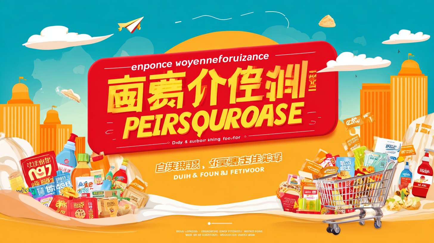 这是一张企业福利采购专区的宣传海报，整体采用明快活泼的卡通风格，以橙黄色为主色调，营造出热闹喜庆的氛围。画面上方是红色的横幅，上面写着 “企业福利采购专区” 和 “员工福礼直采” 的大字，突出活动主题。横幅下方是 “日用 & 食品 & 酒水” 的分类标签，清晰明了。画面两侧和背景中，有许多商品和礼物的图案，如洗发水、沐浴露、牛奶、饼干、礼盒等，还有购物车的元素，仿佛装满了各种福利商品。背景是蓝天白云和一些建筑物的剪影，给人一种开阔、愉悦的感觉。整个海报传达出企业为员工提供丰富福利选择的信息，吸引企业进行采购。 --ar 16:9 --v 7 --stylize 100 --fast --no 水印