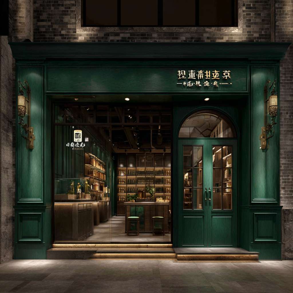 二、店铺外观设计（门头与门脸）
设计要点
外观设计采用​​新中式混搭风格​​，以中国邮政经典"邮政绿"为主色调，搭配鼓楼地区的青砖灰瓦元素，形成既传统又时尚的视觉冲击力
。

​​关键设计元素​​：

​​主门头​​：采用深绿色木质框架与铜质门匾结合，悬挂"鼓楼邮驿"复古牌匾

​​入口设计​​：仿照传统邮局门廊形式，设置一个1:1比例的复古邮筒作为入口标志物

​​橱窗展示​​：大面积玻璃橱窗内设计二十四节气动态灯光装置，呼应地安门邮局的成功经验

​​灯光设计​​：门檐下安装暖黄色灯笼式壁灯，地面嵌入引导性灯带，增强夜间打卡效果 --ar 1:1 --v 7 --stylize 100 --fast --no 水印