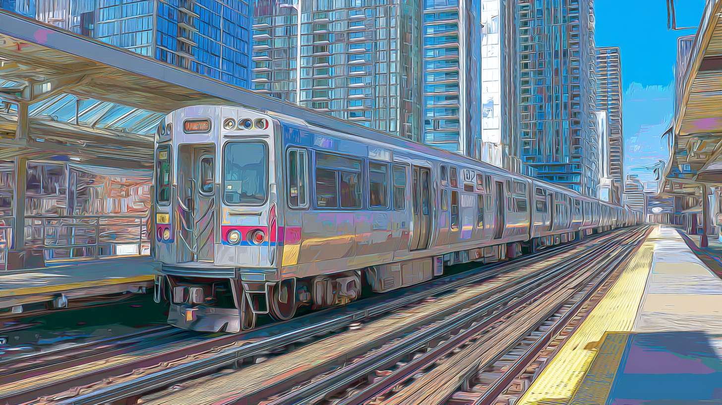 卡通效果，城市火车站， --ar 16:9 --v 7 --stylize 100 --fast --no 水印