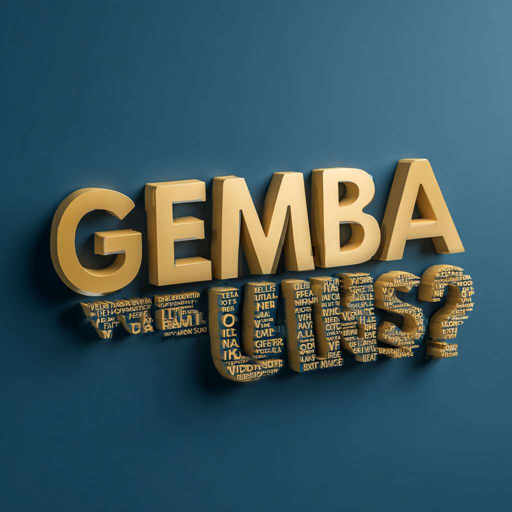用 "What is GEMBA?"（不改变这句话的文字内容）输出一张图，金色背景，立体金色，输出比列为16:9 --ar 1:1 --v 7 --stylize 100 --fast --no 水印