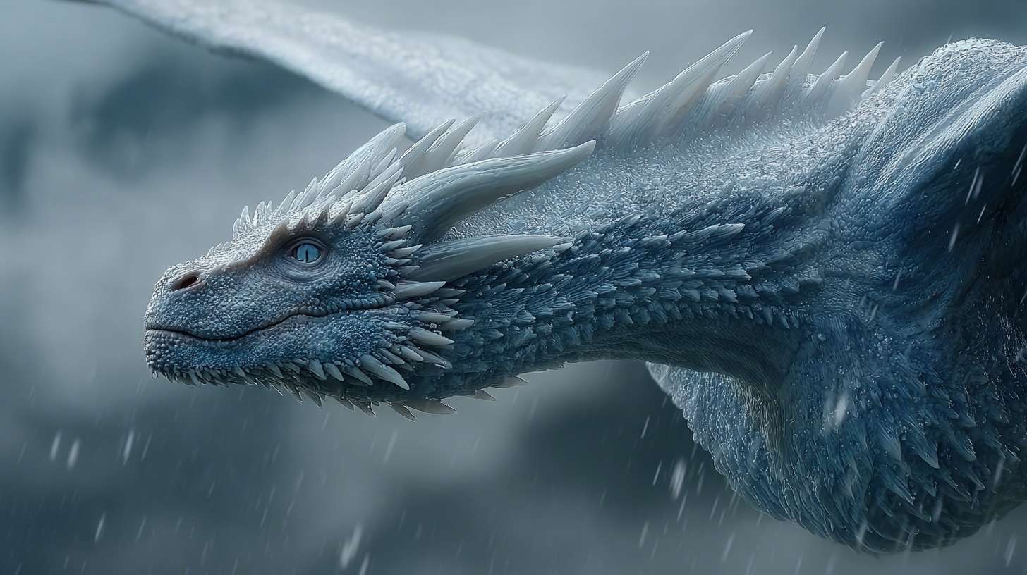 超写实 4K ，完整的一只细节丰富的白龙在暴雨中穿行，每一片鳞片都反射着周围的光线与雨水。水珠附着在龙角与翅膀上，龙翼有力扇动，驱散雨滴与云雾。特写镜头展现龙的皮肤纹理与肌肉运动，中景镜头呈现龙在云层间穿梭的完整身姿。真实的雨水物理效果，空中可见雨滴飞溅与涟漪，光线完全遵循闪电与阴天的自然规律。 --ar 16:9 --v 7 --stylize 100 --fast --no 水印