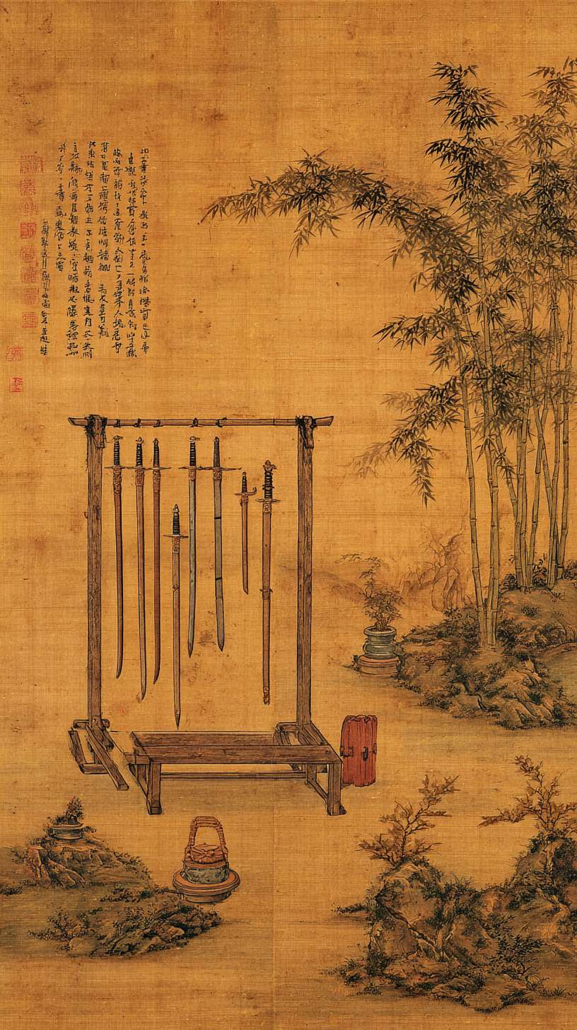 武馆-水墨风
构图:竖版中景,主体为露天练武场,左侧兵器架,中央木人桩,背景为武馆正厅(匾额 “XX 武馆”)核心元素:- 兵器架:木质(淡墨纹理),摆放刀、枪、剑、棍(浓墨线条)- 木人桩:圆柱形(淡墨底色 + 深墨节点)- 地面:练武石(方形,淡墨阴影)
主色调:木色(R150-170, G130-150, B100-120)辅助色:- 兵器:铁灰色(R120-140, G120-140, B120-140)- 匾额:深棕色(R100-120, G80-100, B50-70)统一适配:木色饱和度≤35%,与客栈黄褐色保持质感统一
1. 兵器线条笔触与竹林竹干线条一致2. 木人桩纹理与客栈门板纹理技法相同3. 武馆正厅屋檐与新手村茅屋屋檐运笔一致 --ar 9:16 --v 7 --stylize 100 --fast --no 水印