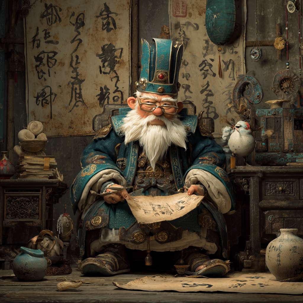 请绘制一个搞笑的道士图片 --ar 1:1 --v 7 --stylize 100 --fast --no 水印