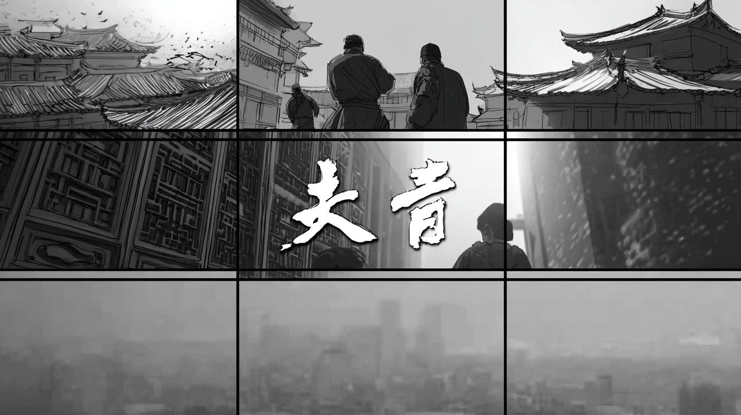 https://img-xpc-mj0.xpccdn.com/prod/upload/dd6c442d-9c7f-4c51-9835-f20363010ee5/%E6%88%AA%E5%B1%8F2025-05-17%20%E4%B8%8B%E5%8D%889.46.48.png~tplv-5yakomv5zn-auto-v1%3A1024%3A0%3Aq75.jpg https://img-xpc-mj0.xpccdn.com/prod/upload/7b9c7e11-9aba-4468-8820-98f5549dd0be/%E6%88%AA%E5%B1%8F2025-05-17%20%E4%B8%8B%E5%8D%889.47.42.png~tplv-5yakomv5zn-auto-v1%3A1024%3A0%3Aq75.jpg https://img-xpc-mj0.xpccdn.com/prod/upload/e7b2d3dd-e761-4fb2-9666-9bc48a0e9c25/%E6%88%AA%E5%B1%8F2025-05-17%20%E4%B8%8B%E5%8D%889.46.59.png~tplv-5yakomv5zn-auto-v1%3A1024%3A0%3Aq75.jpg 分镜头脚本，黑白，一共5个镜头，1 长江俯瞰画面，2 镜头跟随流动的江水进入长江水中，3 镜头从水中出来，画面出现一个青石板的古建筑，名为邾城，4 镜头略过城墙，江水汇聚成“新洲”二字，5 “新洲”二字分解成现代的都市，楼宇拔地而起。 --ar 16:9 --v 7 --stylize 100 --fast --iw 1 --no 水印