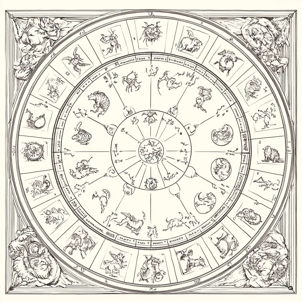 线稿图，手抄报，不需要颜色，2025年整年的日历，需要有一个2025年生肖，每一天都要有。 --ar 1:1 --v 6.1 --stylize 100 --fast