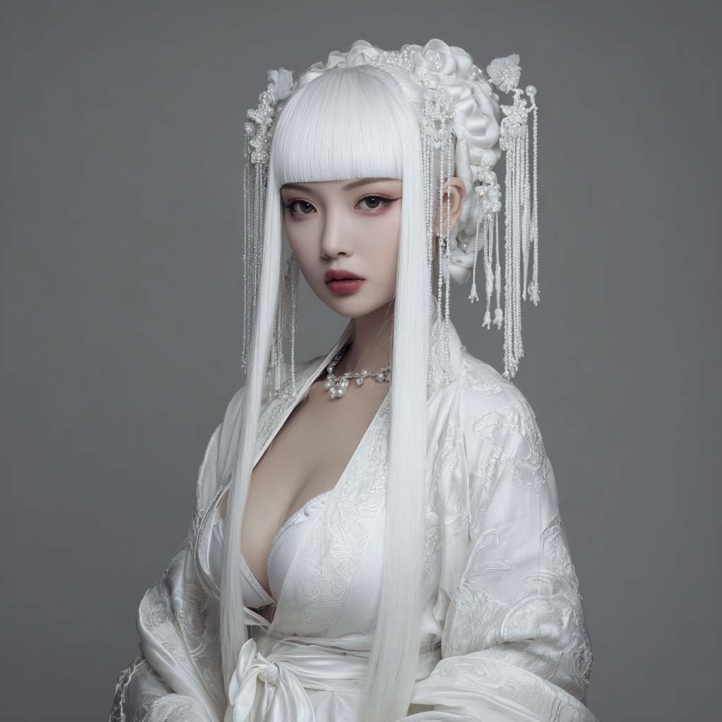 古装发髻，白色比基尼女生 --ar 1:1 --v 7 --stylize 100 --fast --no 水印