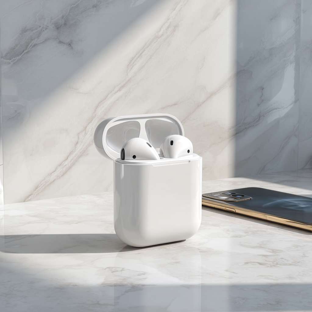 TWS耳机与充电仓
Prompt(英文): Product photography of sleek white TWS Bluetooth earphones nestled in a minimalist charging case on a marble background, clean design, soft lighting, hyper-realistic, 8k
中文描述: 产品摄影,纯白色时尚TWS蓝牙耳机置于极简风格的充电仓中,背景为大理石纹,设计干净,光线柔和,超现实主义,8K画质。
智能家居控制中心
Prompt(英文): A modern living room smart home ecosystem, a smartphone screen controlling a Bluetooth smart bulb, Bluetooth speaker, and smart thermostat, cozy afternoon light, stylish interior design
中文描述: 现代客厅智能家居生态系统,手机屏幕正控制着蓝牙智能灯泡、蓝牙音箱和智能恒温器,舒适的午后光线,时尚的室内设计。
智能穿戴与健康 --ar 1:1 --v 7 --stylize 100 --fast --no 水印