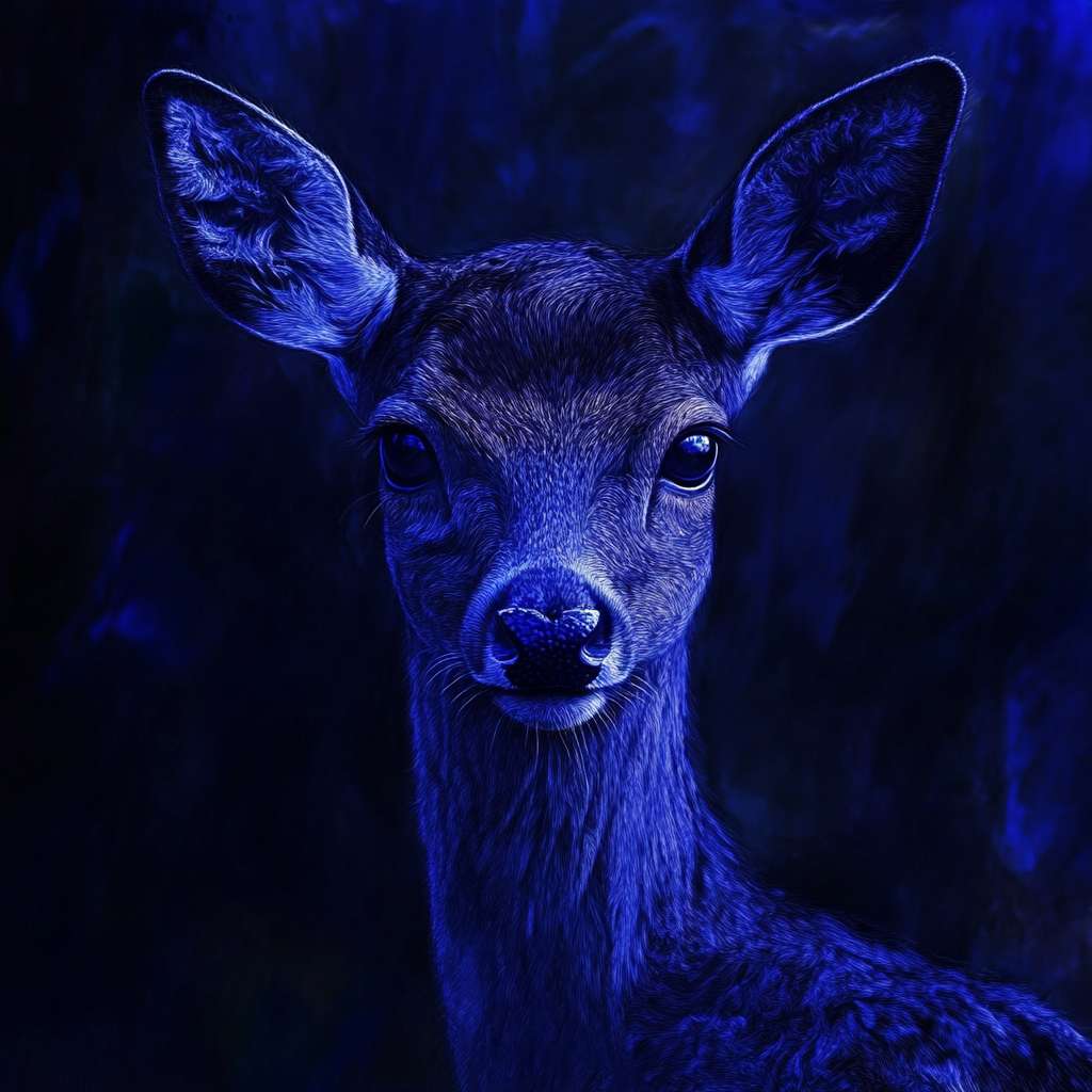 生成鹿的拟人风图片，深蓝色为主色调 --ar 1:1 --v 6.1 --stylize 100 --fast