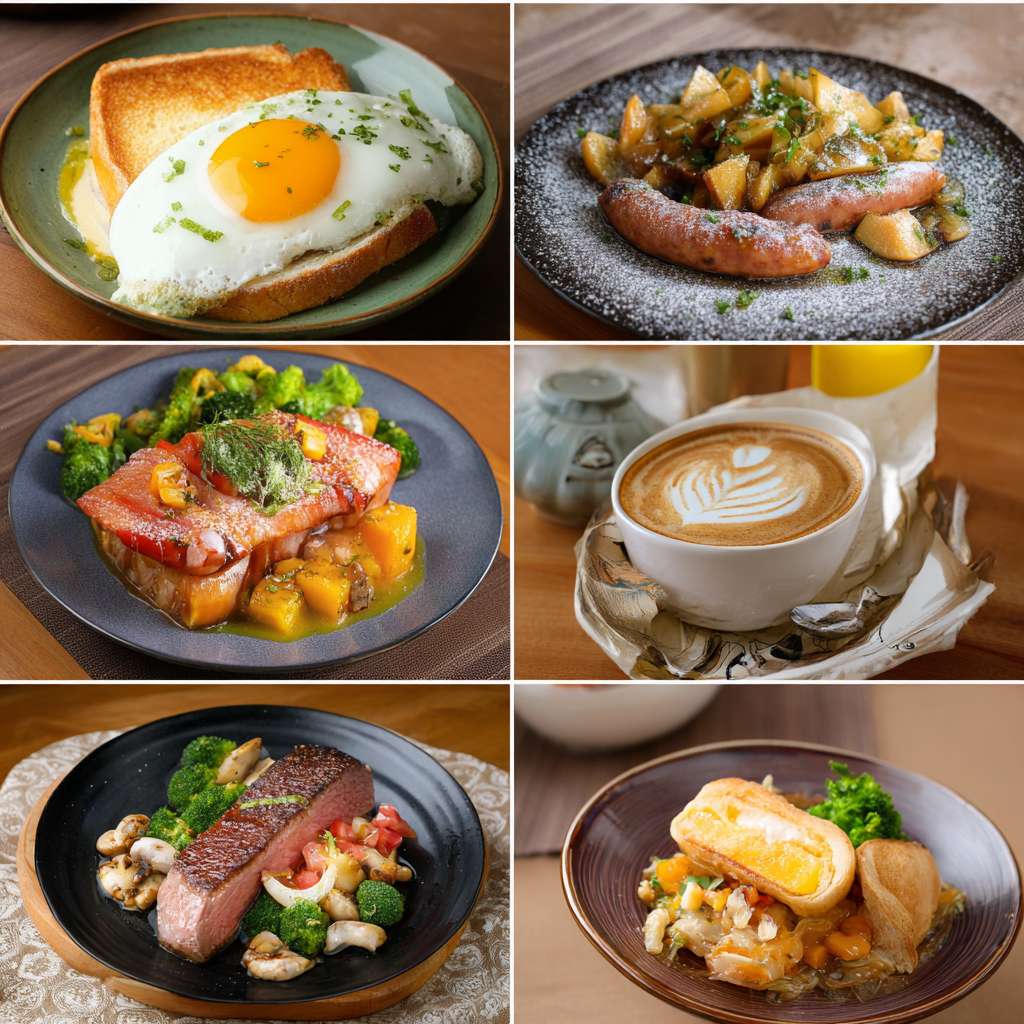 帮我做五张真实酒店餐厅早餐宣传实拍照片 --ar 1:1 --v 7 --stylize 100 --fast --no 水印