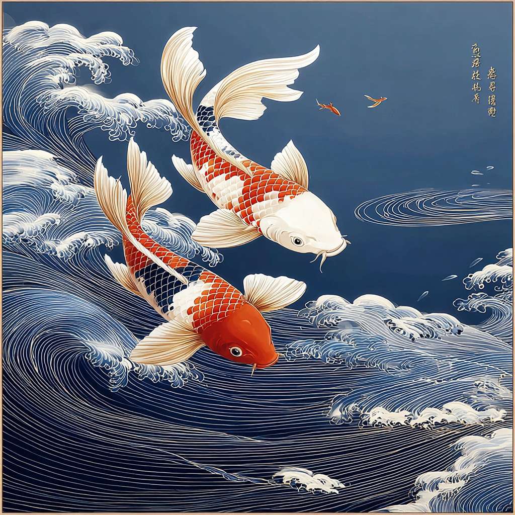 九条锦鲤插画高清，纯黑背景 --ar 1:1 --v 7 --stylize 100 --fast --sref https://img-xpc-mj0.xpccdn.com/prod/upload/c64064a1-5098-43bd-99e2-6aabdda95487/%E4%B9%9D%E9%B1%BC%E8%8D%B7%E8%8A%B1%E5%9B%BE%20%E6%8B%B7%E8%B4%9D.jpg~tplv-5yakomv5zn-auto-v1%3A1024%3A0%3Aq75.jpg --sw 600 --no 水印