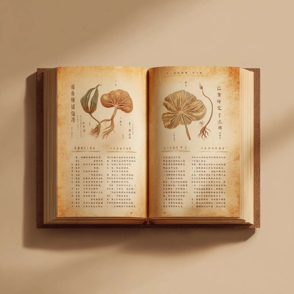 "Square icon, an open ancient Chinese book with yellowish parchment texture, simple line drawings of yam and lotus root on pages, warm beige and brown colors, no text, soft lighting, life illustration style" --ar 1:1 --v 7 --stylize 100 --fast