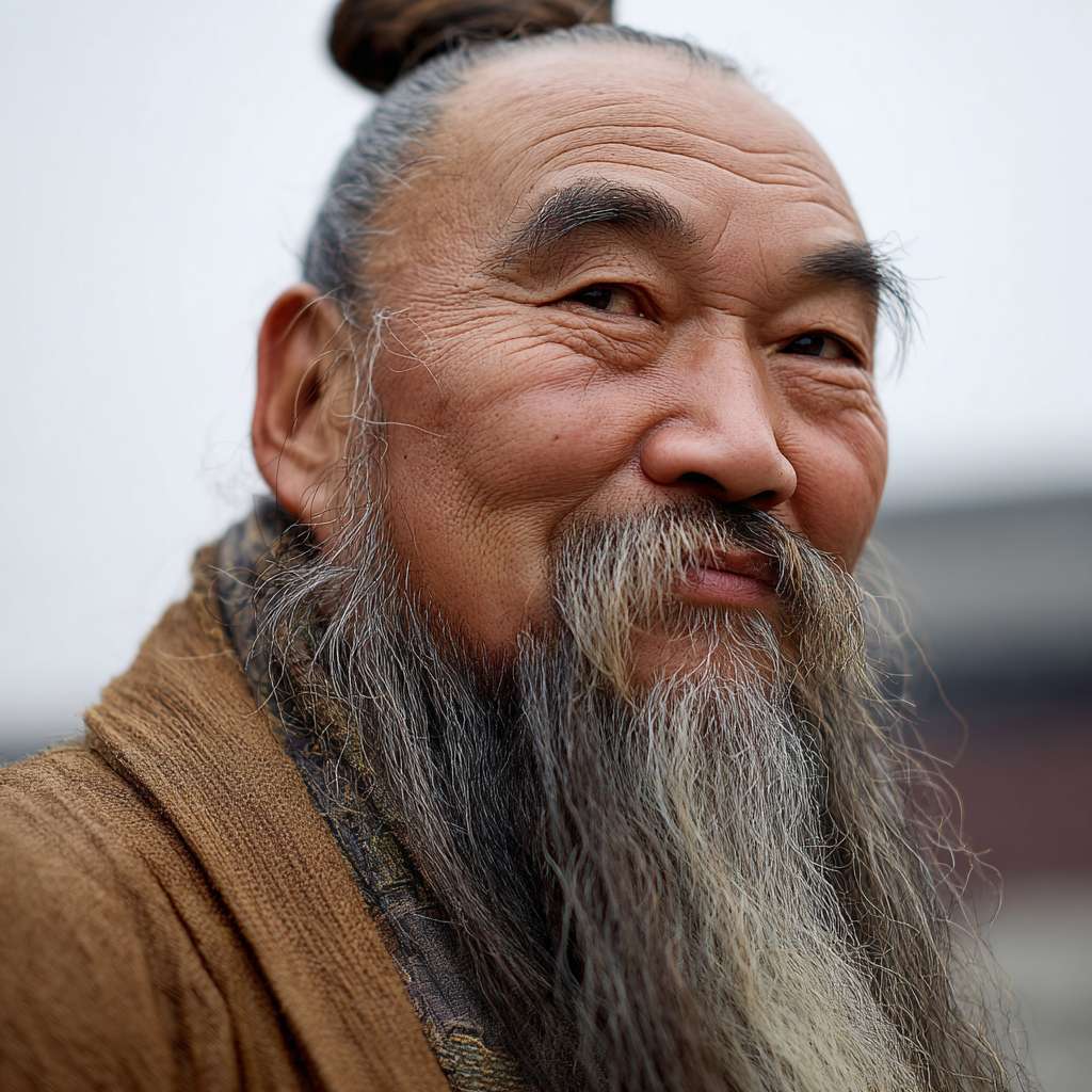 曹操外出踏青的图片，东方人的面孔，散装的眉毛,突起的上鼻梁和稍微有点倾斜的额头；身高1米65； --ar 1:1 --v 7 --stylize 100 --fast --no 水印