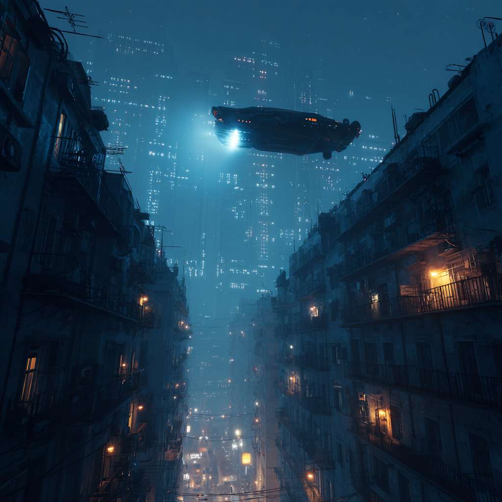 生成一张赛博朋克的城市夜景，空中有悬浮汽车，画面有立体感 --ar 1:1 --v 7 --stylize 100 --fast --no 水印