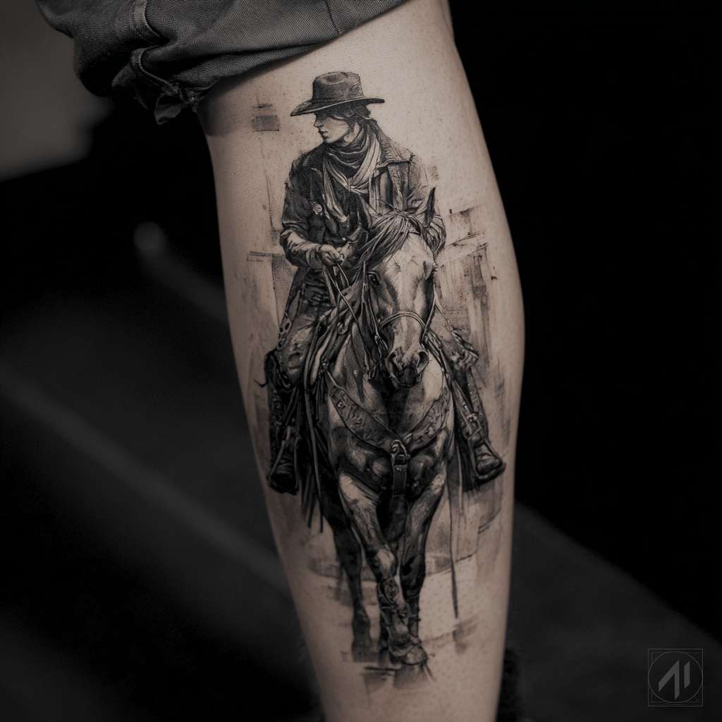 on male calf, professional tattoo design, high detail --ar 1:1 --v 7 --stylize 100 --fast