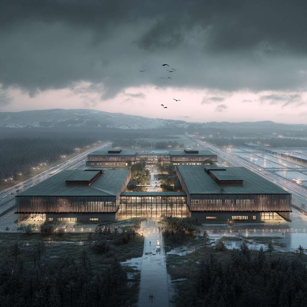 一个现代化高速服务区鸟瞰图 --ar 1:1 --v 7 --stylize 100 --fast --no 水印,水印