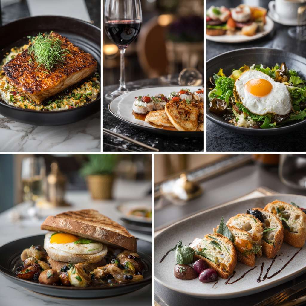 帮我做五张真实酒店餐厅早餐宣传实拍照片 --ar 1:1 --v 7 --stylize 100 --fast --no 水印