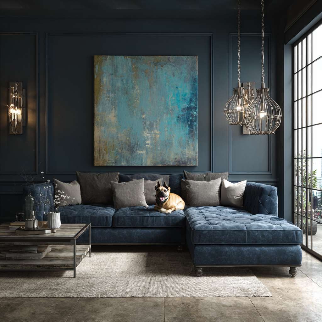 要一张场景图，图片上只有地板沙发宠物要长的 --ar 1:1 --v 7 --stylize 100 --fast --no 水印