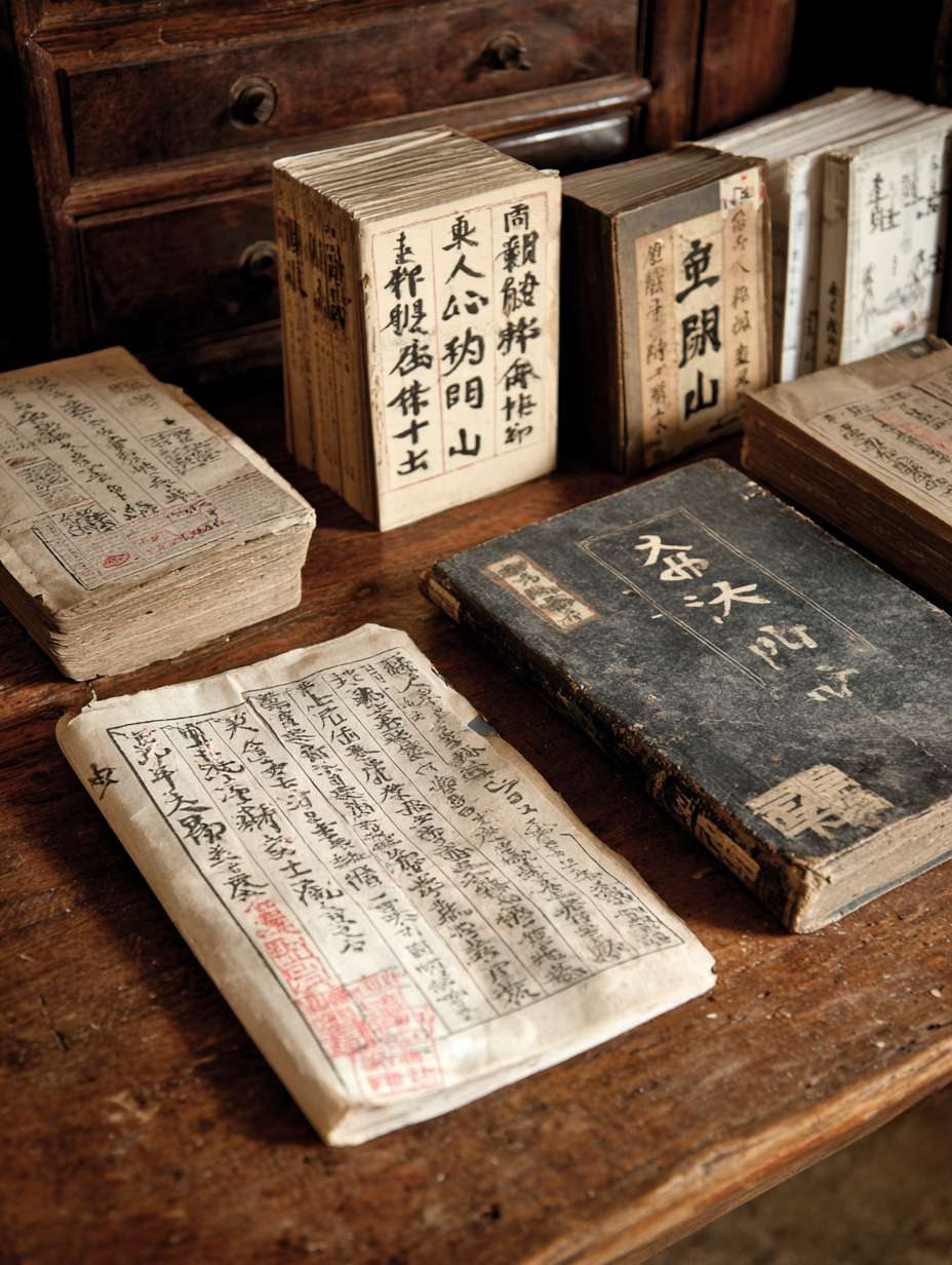 展示几本介绍舌诊的古书的书本和封面，要展示出文字，让用户一看就知道舌诊的权威性 --ar 3:4 --v 7 --stylize 100 --fast --no 水印