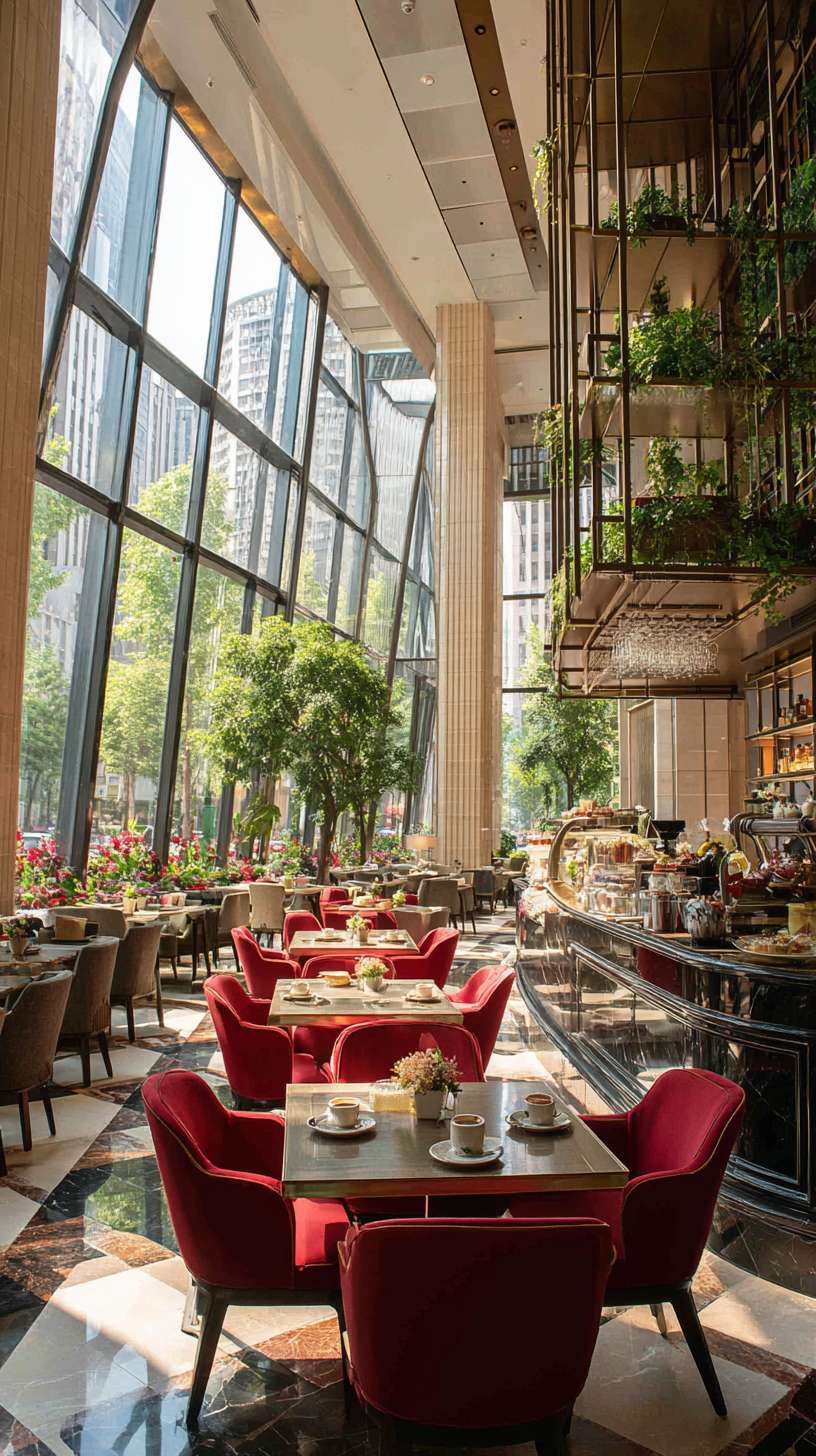 帮我做五张真实亚朵酒店餐厅早餐宣传实拍照片 --ar 9:16 --v 7 --stylize 100 --fast --no 水印