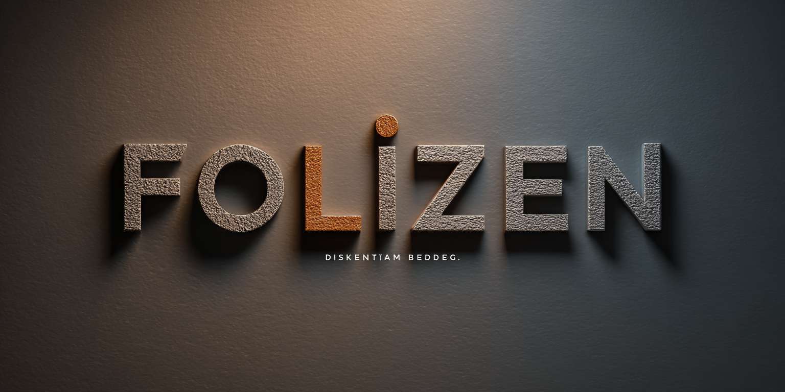 "FOLIZEN" chiseled stone texture font, matte finish with directional shadow, "I" dot replaced by terracotta clay dot (#D57A66), tagline embossed in 0.5pt depth below, warm gray (#EDECE8) background --ar 2:1 --v 7 --stylize 100 --fast --no colors except accent