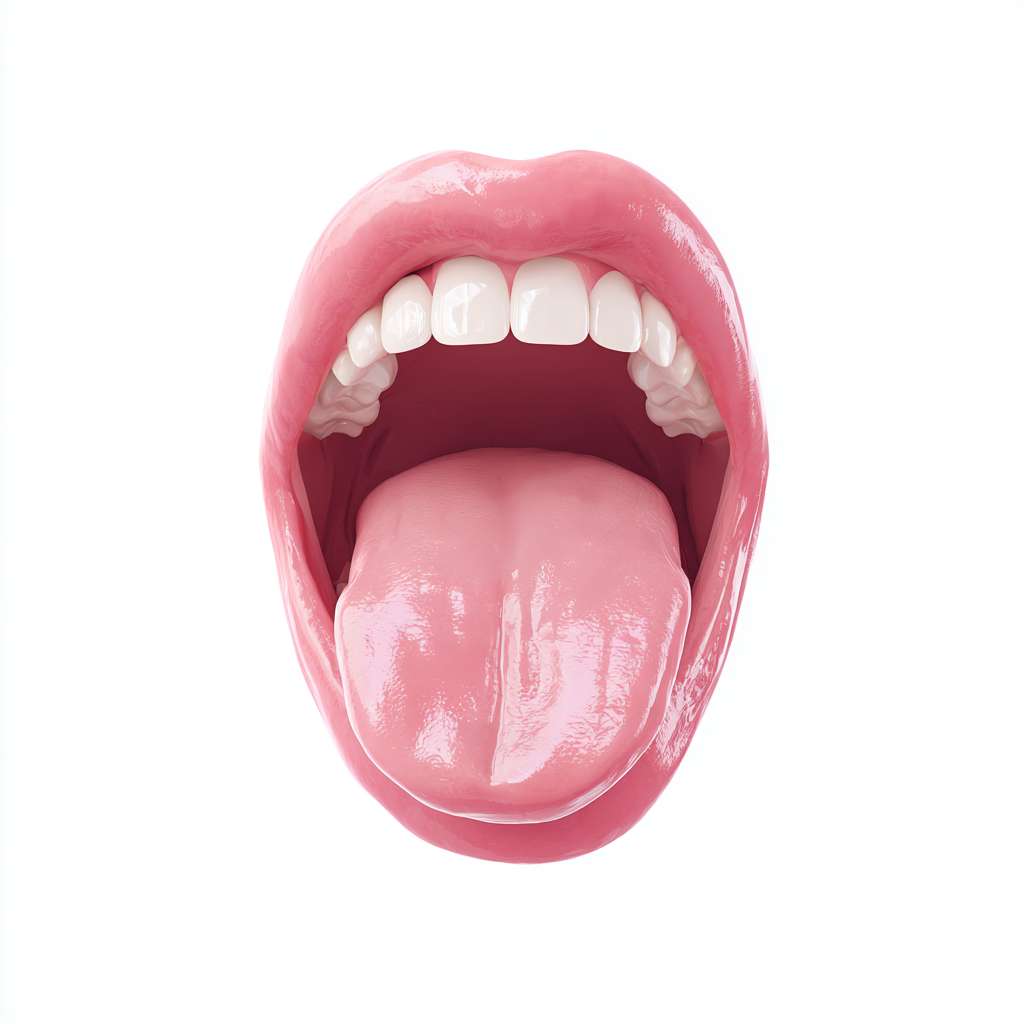 淡白舌,舌体胖大且有齿痕:A pale white tongue with a swollen and enlarged body, clearly visible tooth marks on the sides of the tongue, soft texture, and a slightly moist surface, presented in a realistic style, high - resolution, close - up shot --ar 1:1 --v 7 --stylize 100 --fast --no 水印