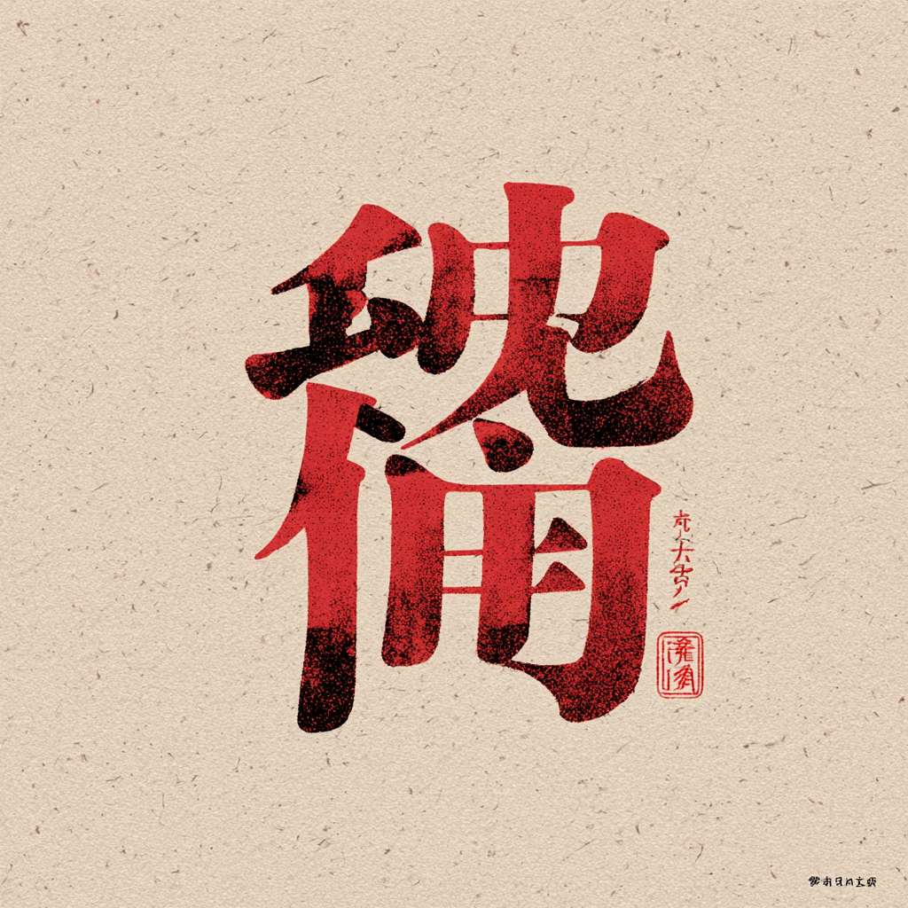 矢量风格，写意字体，文化古韵氛围，流线型随形字体，创意字体，字体设计，字体标志，极简化设计，大红色“福”，根据文字的含义写意设计，文字边缘用细线分割，扁平化，极简纯色背景，文字占比画面三分之一，无杂质，画面干净。 --ar 1:1 --v 7 --stylize 100 --fast --no 水印