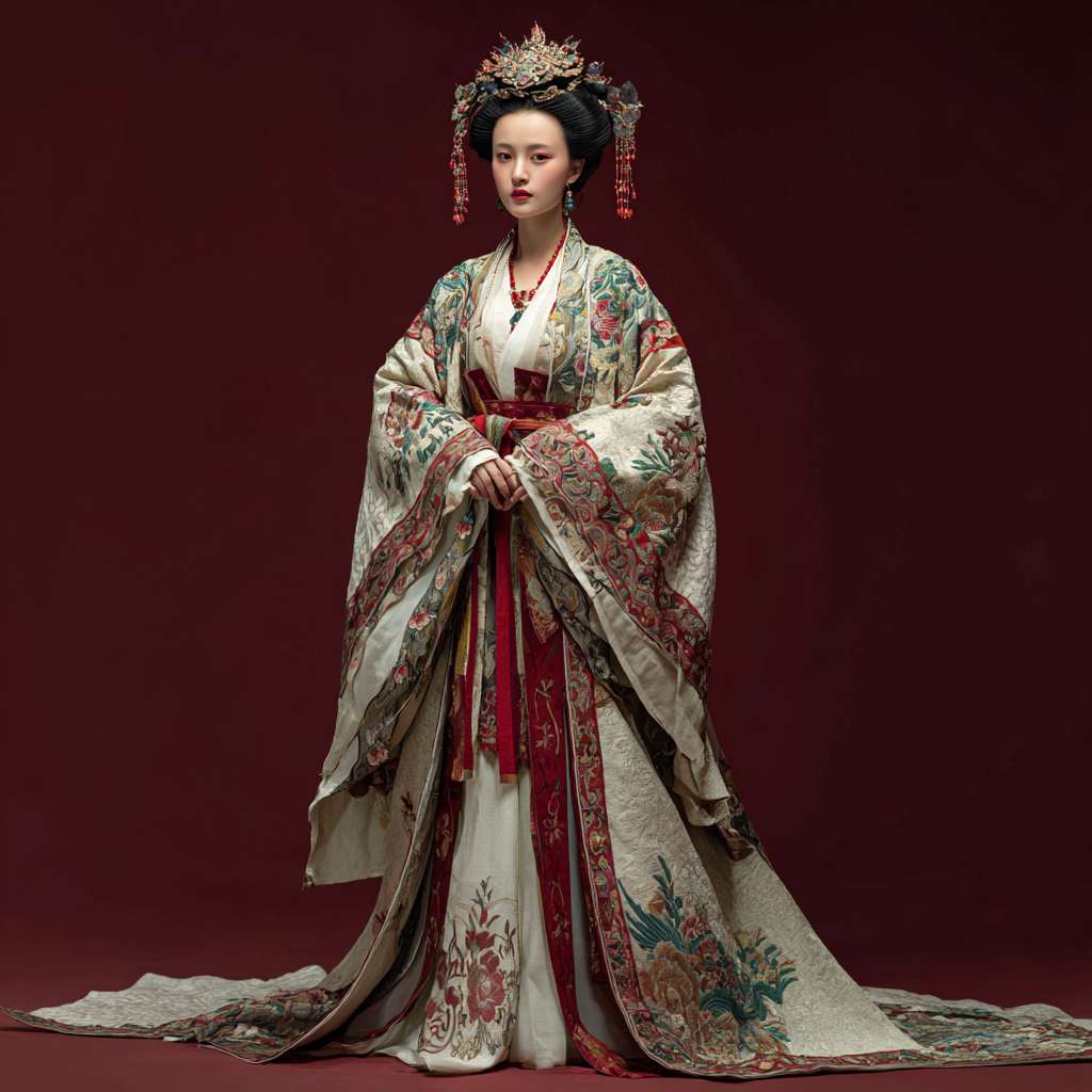 凤冠霞披，古装发髻，白色内衣女生 --ar 1:1 --v 7 --stylize 100 --fast --no 水印