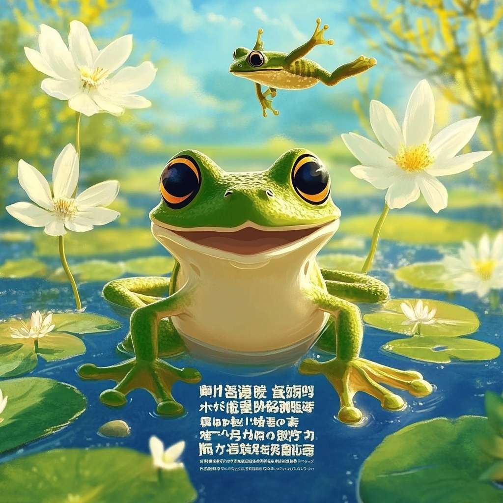 https://img-xpc-mj0.xpccdn.com/prod/upload/2c3e7219-449f-40ca-aa73-63c40b3a647c/%E3%83%81%E3%83%A9%E3%82%B7%E8%A1%A8JPG_1.jpg~tplv-5yakomv5zn-auto-v1%3A1024%3A0%3Aq75.jpg 請給我以上圖片中的卡通青蛙圖片 --ar 1:1 --v 6.1 --stylize 100 --fast --iw 1