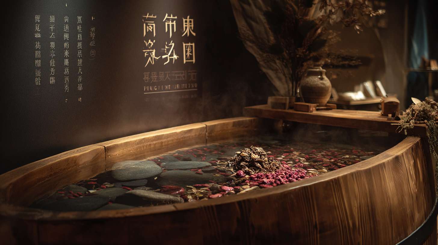 地铁广告，背景是高木桶和药材，风格高级吸引人住眼球，具有美感，传统养生、专业舒适感的地铁广告。 一个巨大的、质感十足的高木桶占据视觉中心，桶内热水清澈，漂浮着几味清晰可见的中药材（如枸杞、艾草），热气袅袅升起。旁边文案是“友颐 泡脚就要高木桶”， --ar 16:9 --v 7 --stylize 100 --fast --no 水印