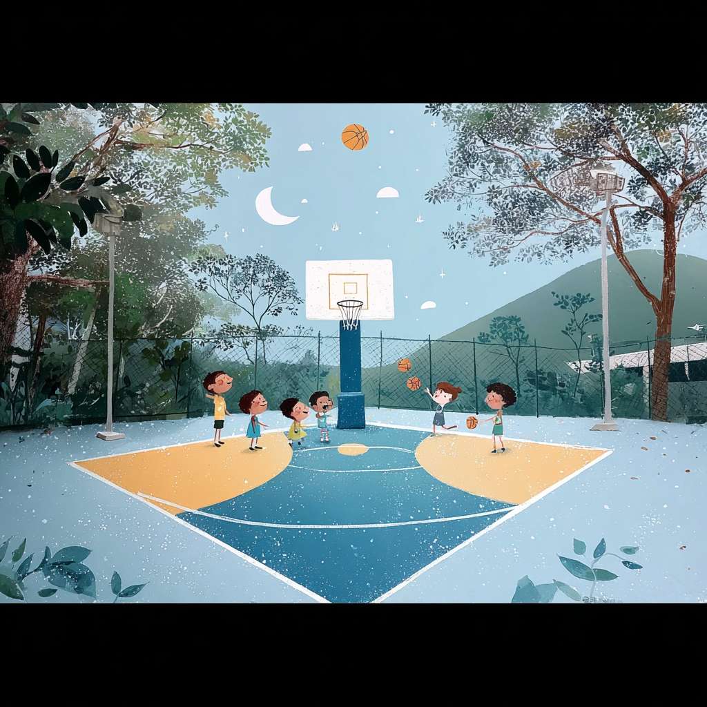 https://img-xpc-mj0.xpccdn.com/prod/upload/ba9864ec-3fce-453c-ad42-9282a9f23609/%E5%BE%AE%E4%BF%A1%E5%9B%BE%E7%89%87_20251126155100_1998_207.jpg~tplv-5yakomv5zn-auto-v1%3A1024%3A0%3Aq75.jpg 幫我在原圖上面加六個小朋友在打籃球 --ar 1:1 --v 7 --stylize 100 --fast --iw 1 --no 水印
