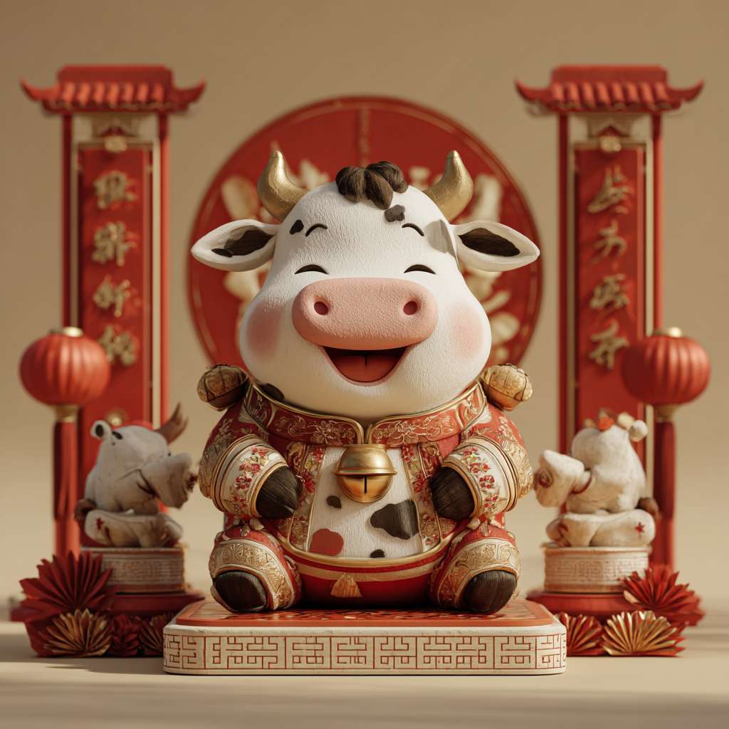 卡通，三维，马，过年，喜庆 --ar 1:1 --v 7 --stylize 100 --fast --no 水印