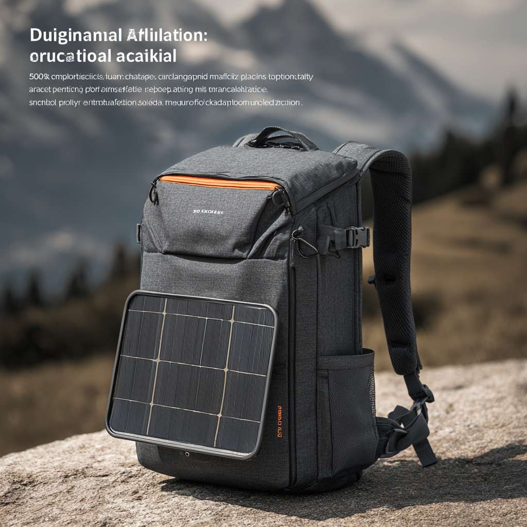 参考知识
个性指令
深度思考
304/5000
A fashionable and modern foldable solar backpack designed specifically for hiking, with a 45 degree viewing angle, solar panels unfolded like wings, black monocrystalline panels, rubber edges, dark gray backpack with orange zipper, USB-C interface on the top, outdoor mountain background, natural light, rich details, and product photography
“一款时尚、现代的可折叠太阳能背包,专为徒步旅行设计,45度视角,太阳能板展开如翼,黑色单晶板,橡胶边缘,深灰色背包配橙色拉链,顶部配有USB-C接口,户外山景背景,自然光线,细节丰富,产品摄影风格” --ar 1:1 --v 7 --stylize 100 --fast --no 水印