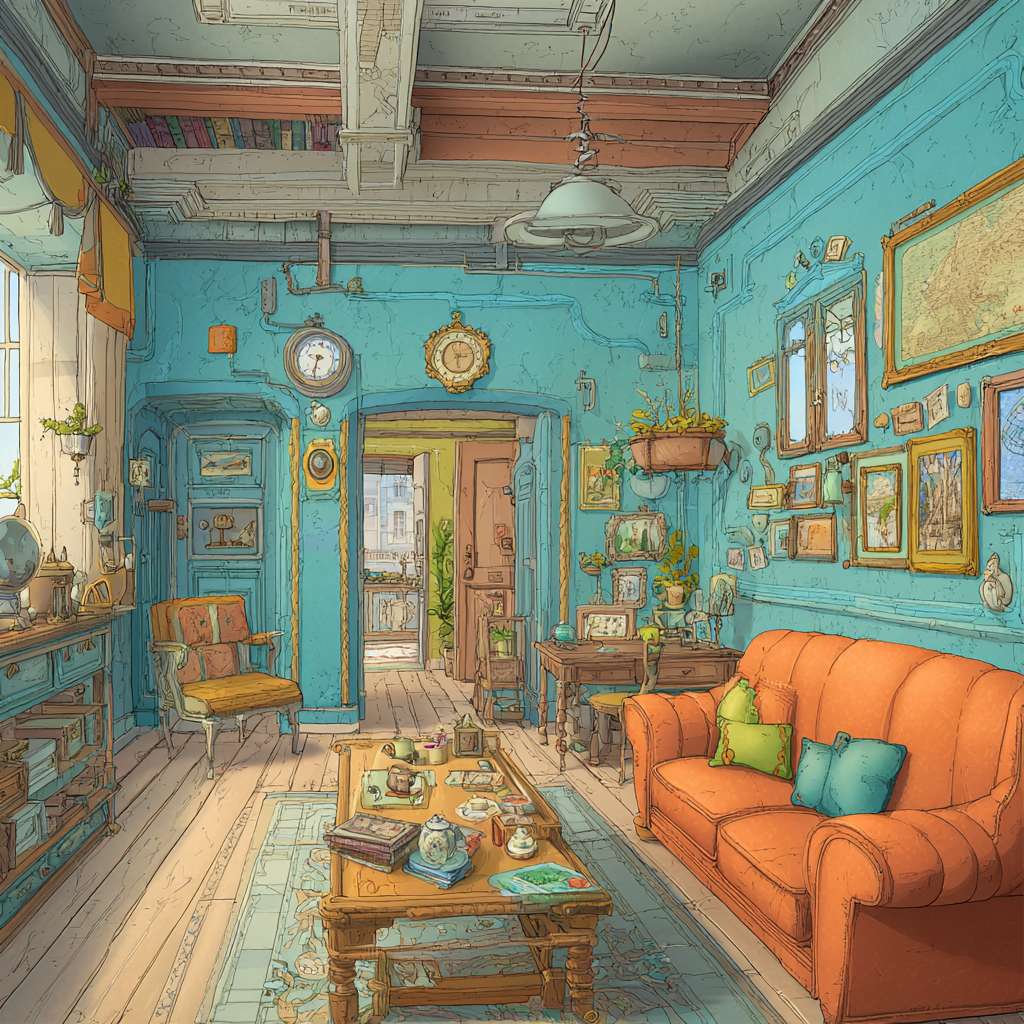 要一张场景图，图片上只有地板沙发宠物要长的 --ar 1:1 --v 7 --stylize 100 --fast --no 水印